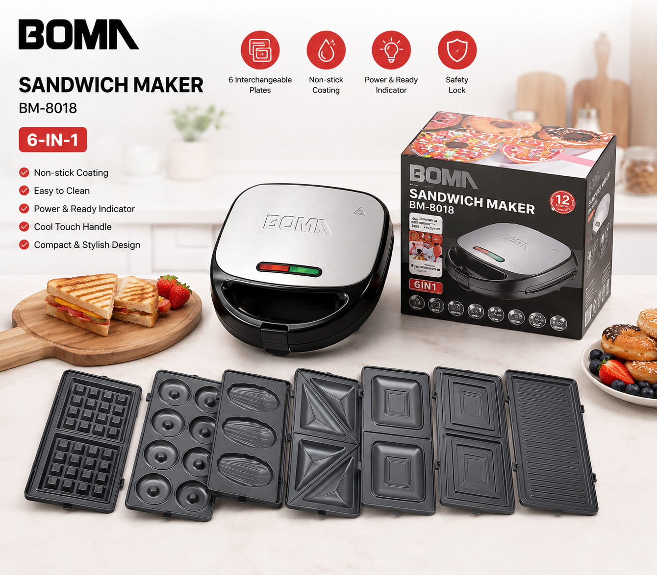 8 in 1 Sandwhich Maker BM-801B Boma Appliances