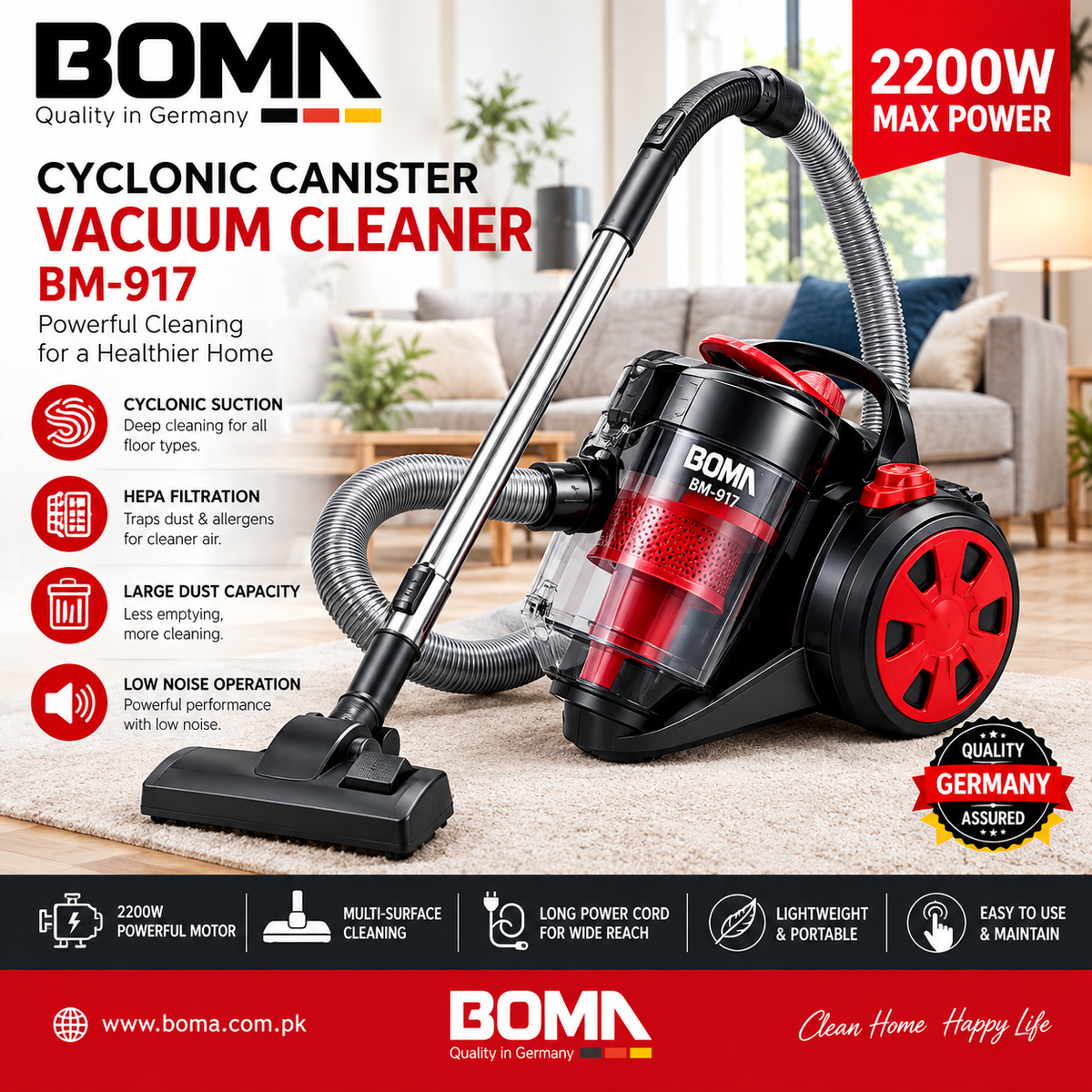 Cyclonic Canister Vacuum Cleaner  BM-917 Boma Appliances